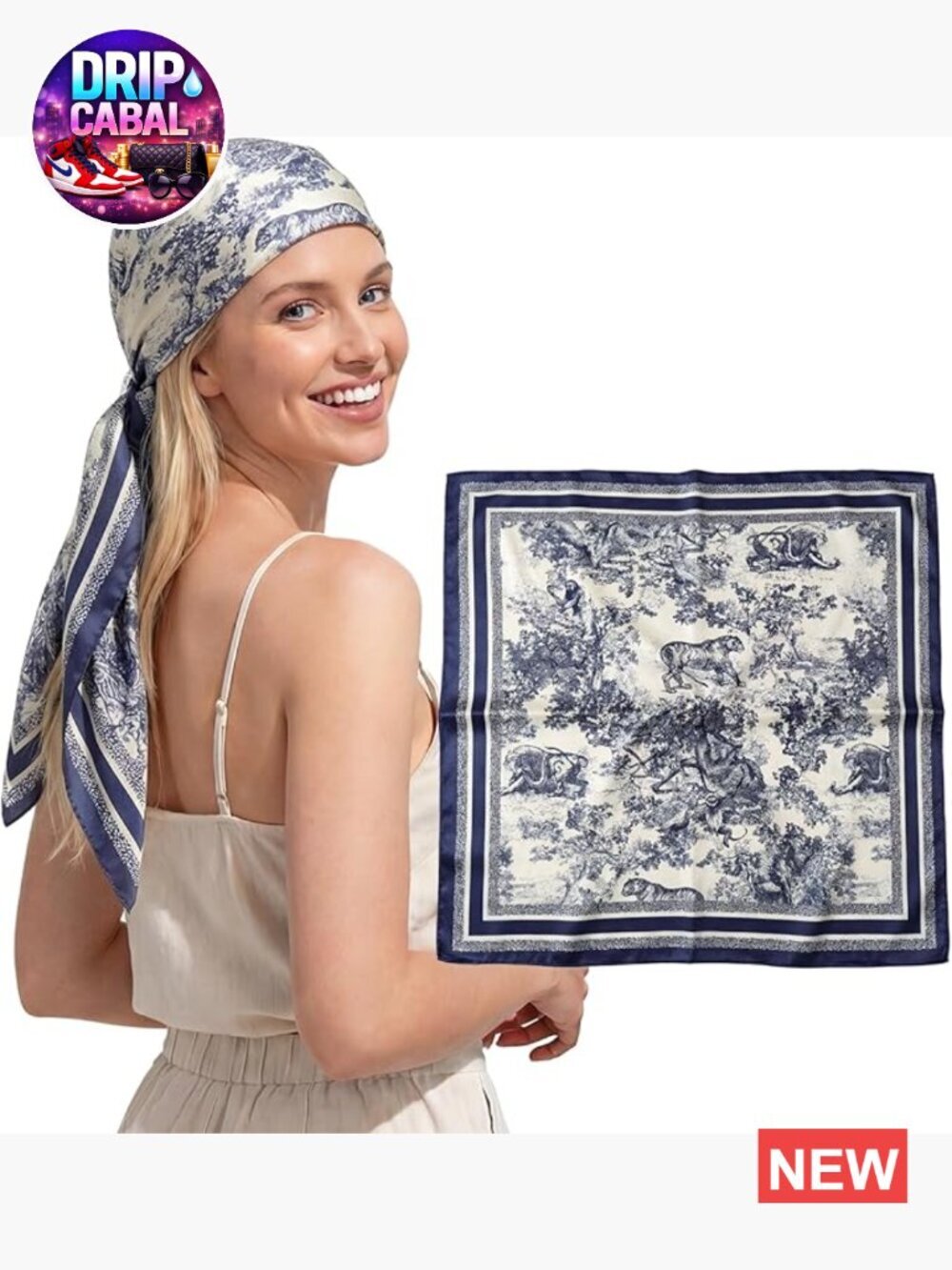 35-inch Square Head Scarf Silky Feel Printed Hair Wrap for Women